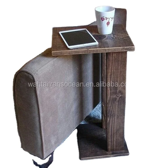 Sofa Chair Arm Rest Wooden Table with Shelf and Storage Pocket for Magazines/ Wooden Rustic Wooden Table in New Design Europe