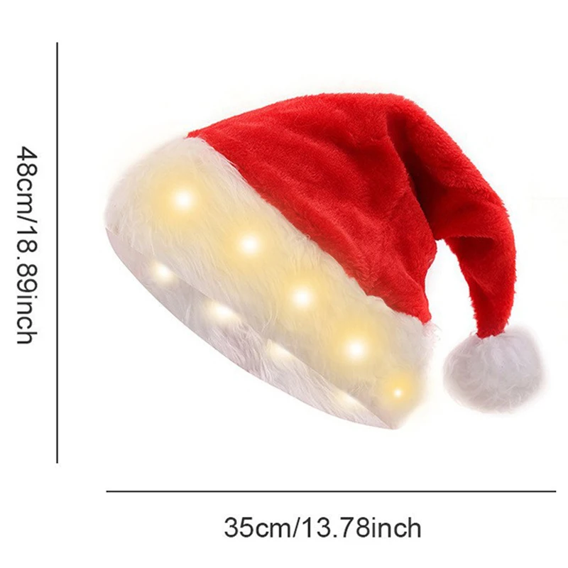 Wholesale Customized LED Red Christmas Plush Santa Claus Hat with Lights Festival Party Decoration and Item for Xmas Parties