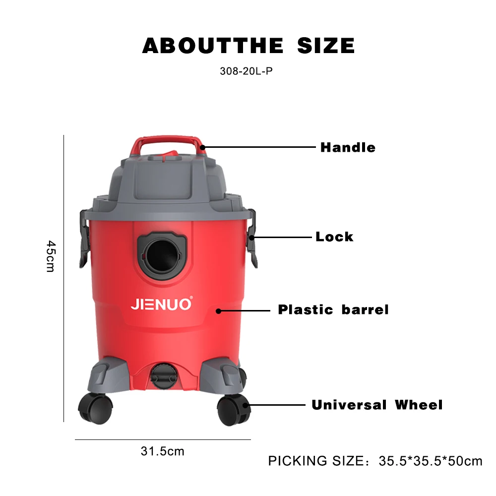 JIENUO Hot Selling 1400W 30L  Vacuum Cleaner with Drain PP tank vacuum cleaner  For Home Carpet Cleaning JN308-20L-P
