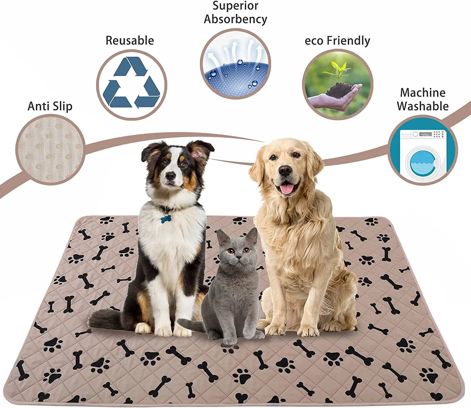 Washable Reusable Waterproof Puppy Underpads Training Mat Toilet Wee Pee Pad for Dogs Pets