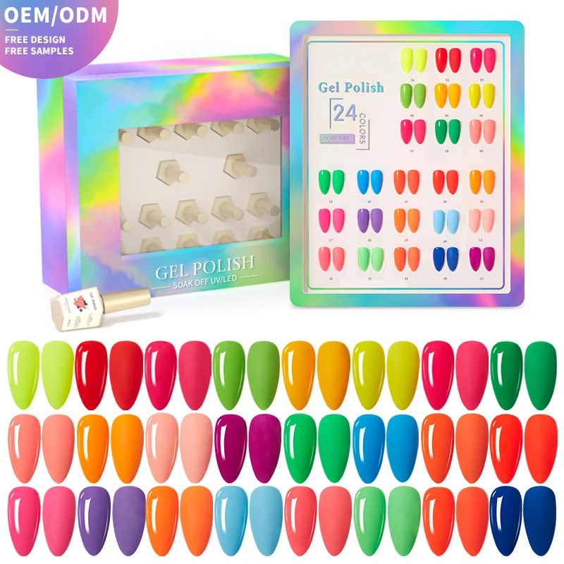 Vendeeni 24 Color Set Bright Color Fresh Customized Design Oem Your Logo UV Gel Polish Wholesale Gel Polish Nail Polish