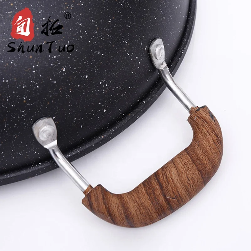 
5 layer composite bottom granite coating pre seasoned korean non-stick Refined iron hand made enamel frying cooking wok 