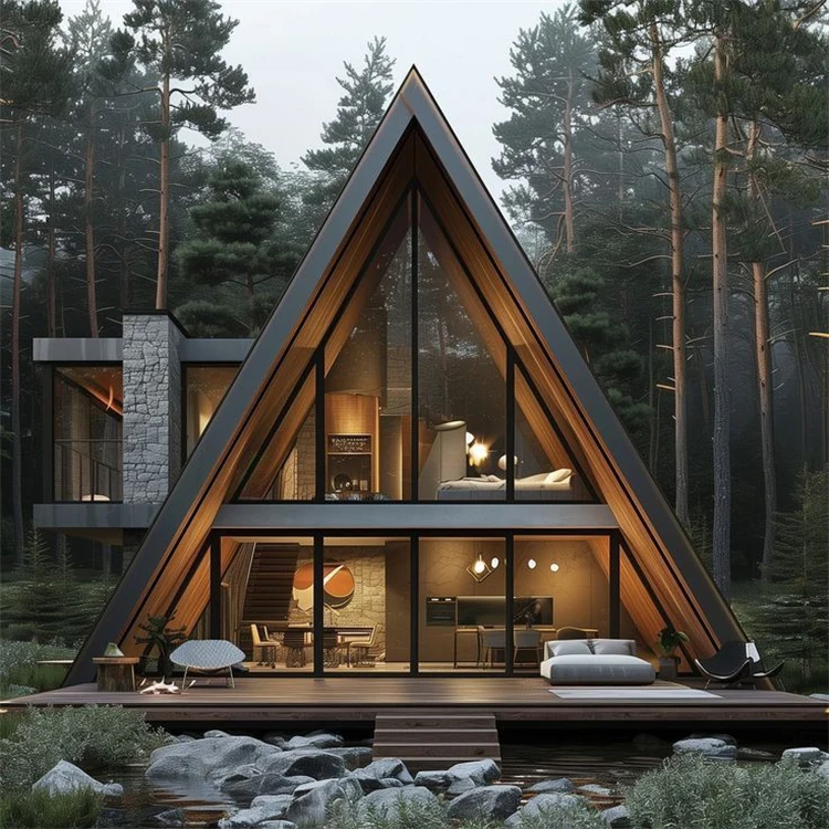 Portable Triangle Roof Prefab Modular House Tiny Villa Homes Prefabricated Luxury Triangular House Light Steel Villa