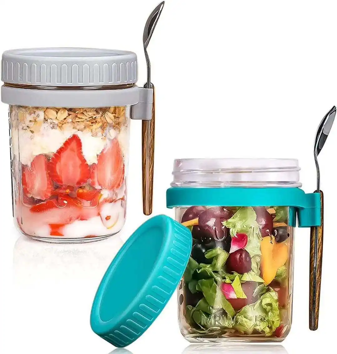 Factory wholesale 10oz Glass Overnight Oats Jars Overnight Oats Containers With Lids And Spoon