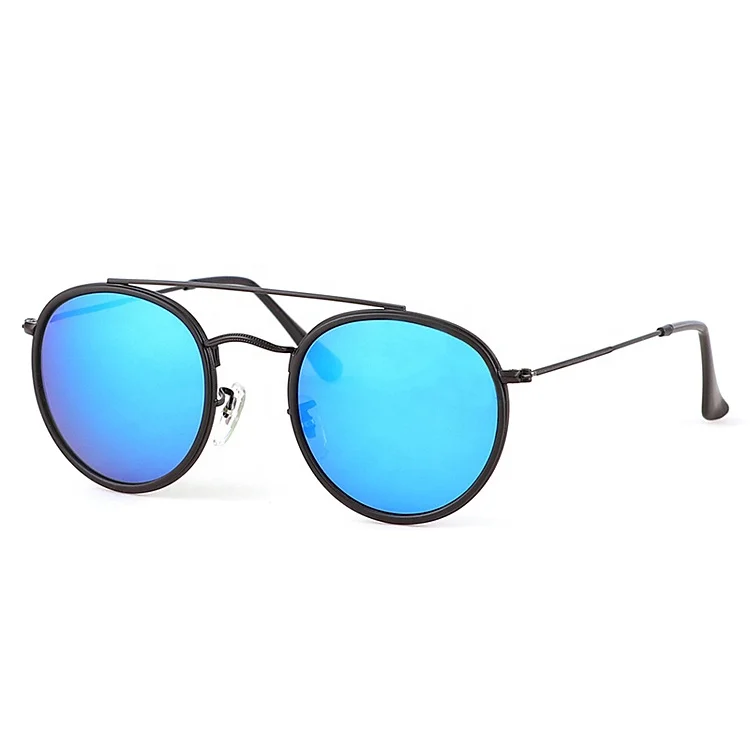 Brand Design Glass Lens Mirror Sun Glass New Double Bridge Round Sunglasses
