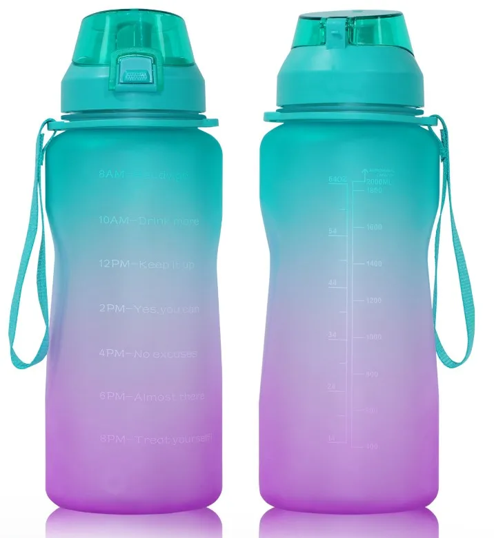 Half Gallon/64oz Motivational Water Bottle with Time Marker & Straw,Leakproof Tritan BPA Free Ensure You Drink Enough Water