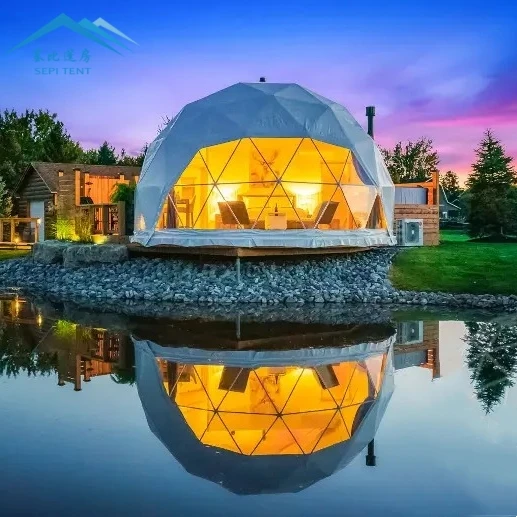 Guangzhou Factory Outdoor Family Glamping Dome Waterproof 7M 8M Geodesic Dome Tent with Kitchen and Bathroom