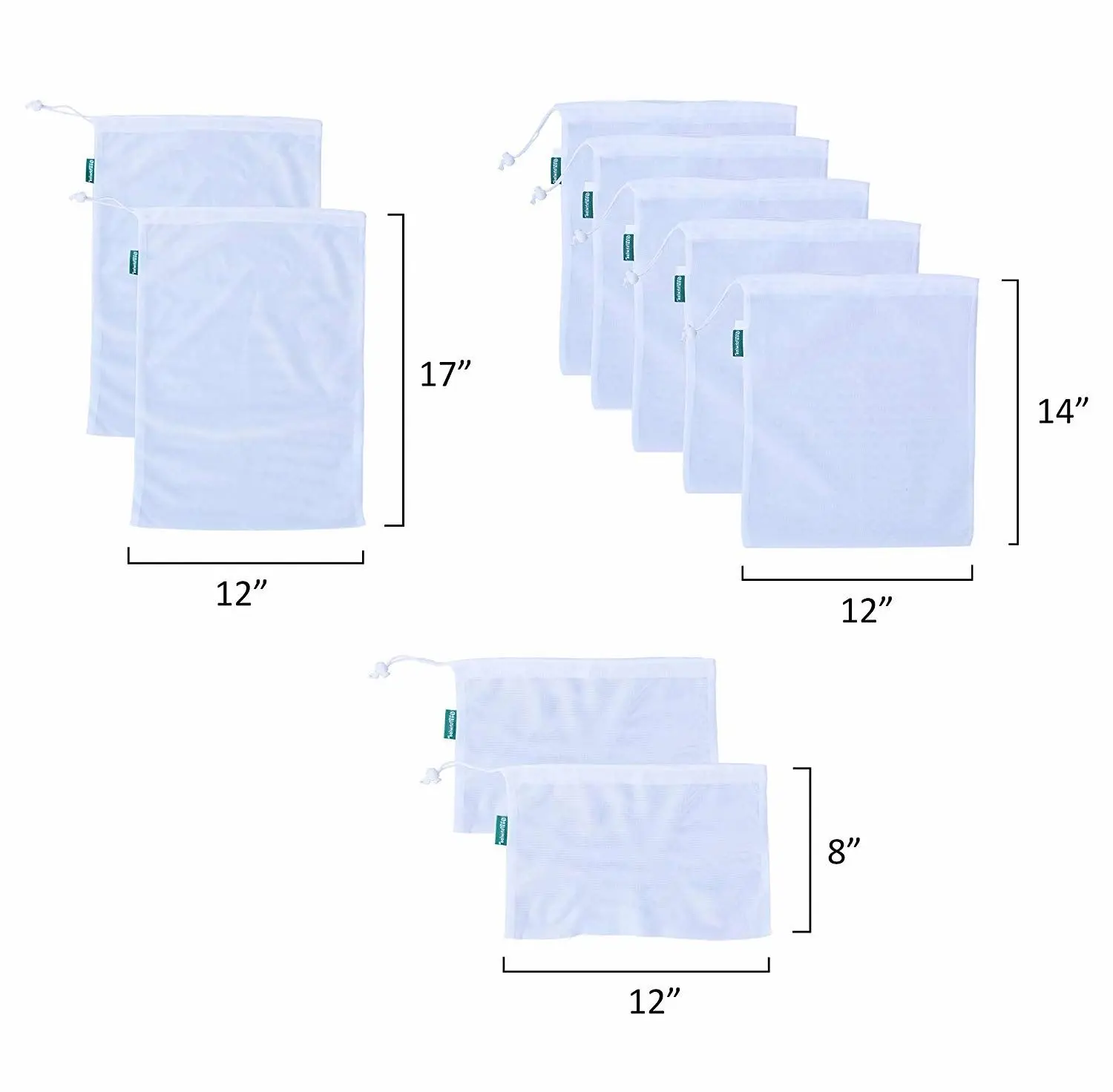 Premium Recycled Polyester Mesh Produce Bags Double-Stitched Strength with Tare Weight on Tags