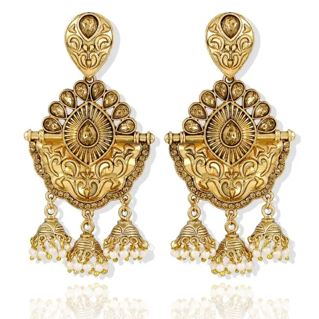 Bahubali Wholesale Indian traditional Wedding Earring Gold Plated Silver Pearl Gemstone Earrings