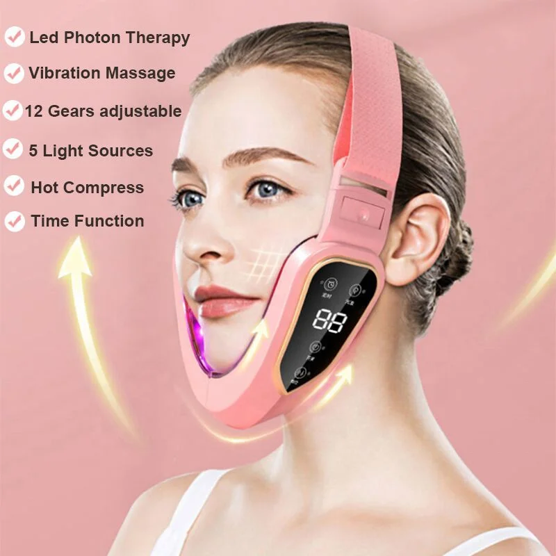 Ems Face Massager Facial Double Chin Remover Led Light Therapy V-shaped Facial Lift Device