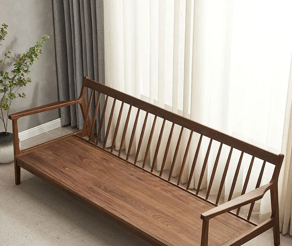 North America Brown Walnut Japanese Style Living Room Furniture Modern Solid Walnut Wooden Sofa