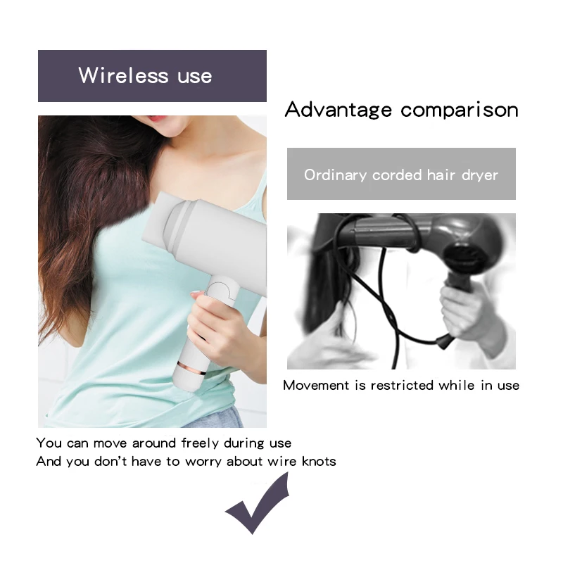 Горячая Распродажа 2022 беспроводной фен с отрицательными ионами профессиональный Быстросохнущий бытовой электрический холодным и горячим воздухом