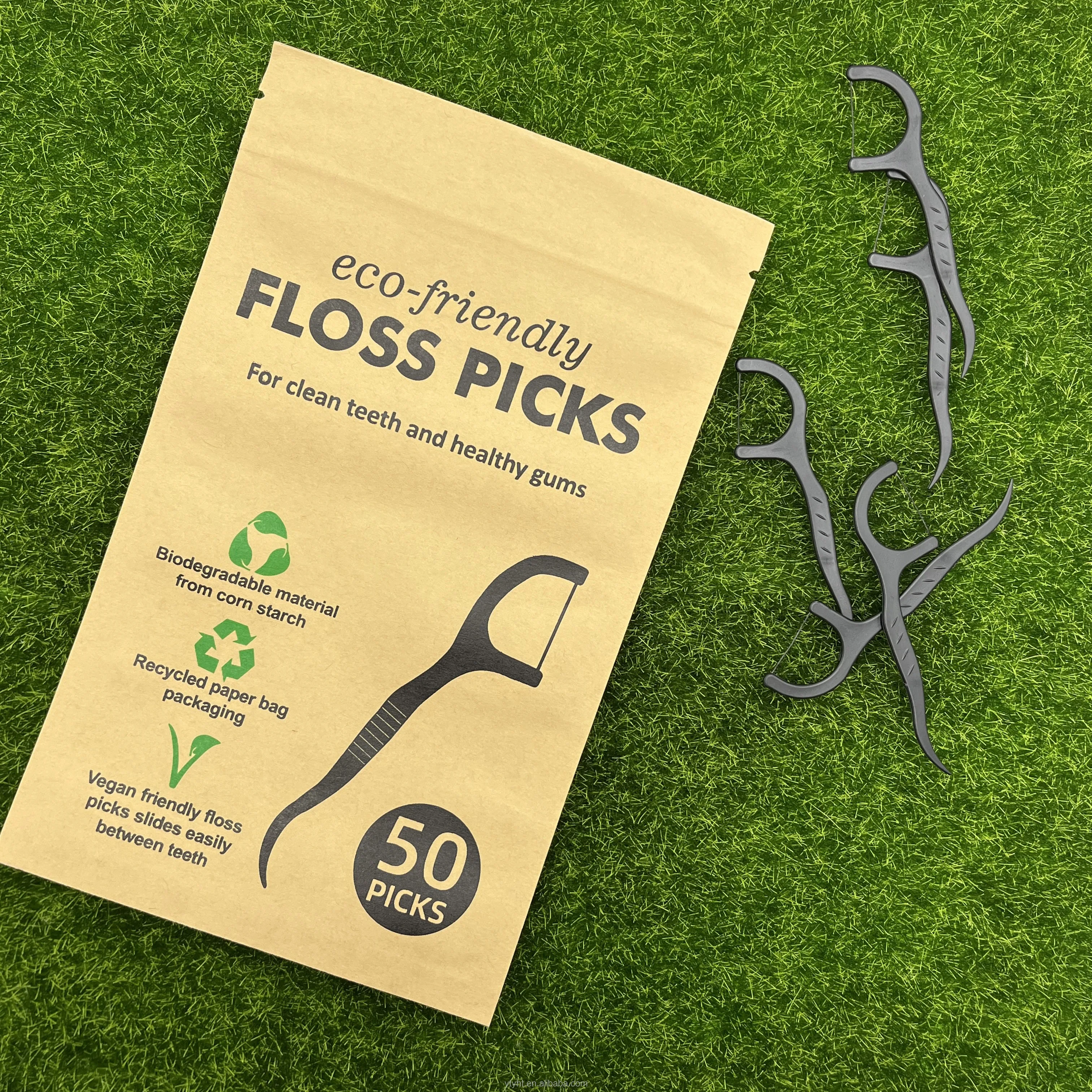 100% Biodegradable vegan toothpick handle corn starch straw eco friendly dental floss picks for cleansing