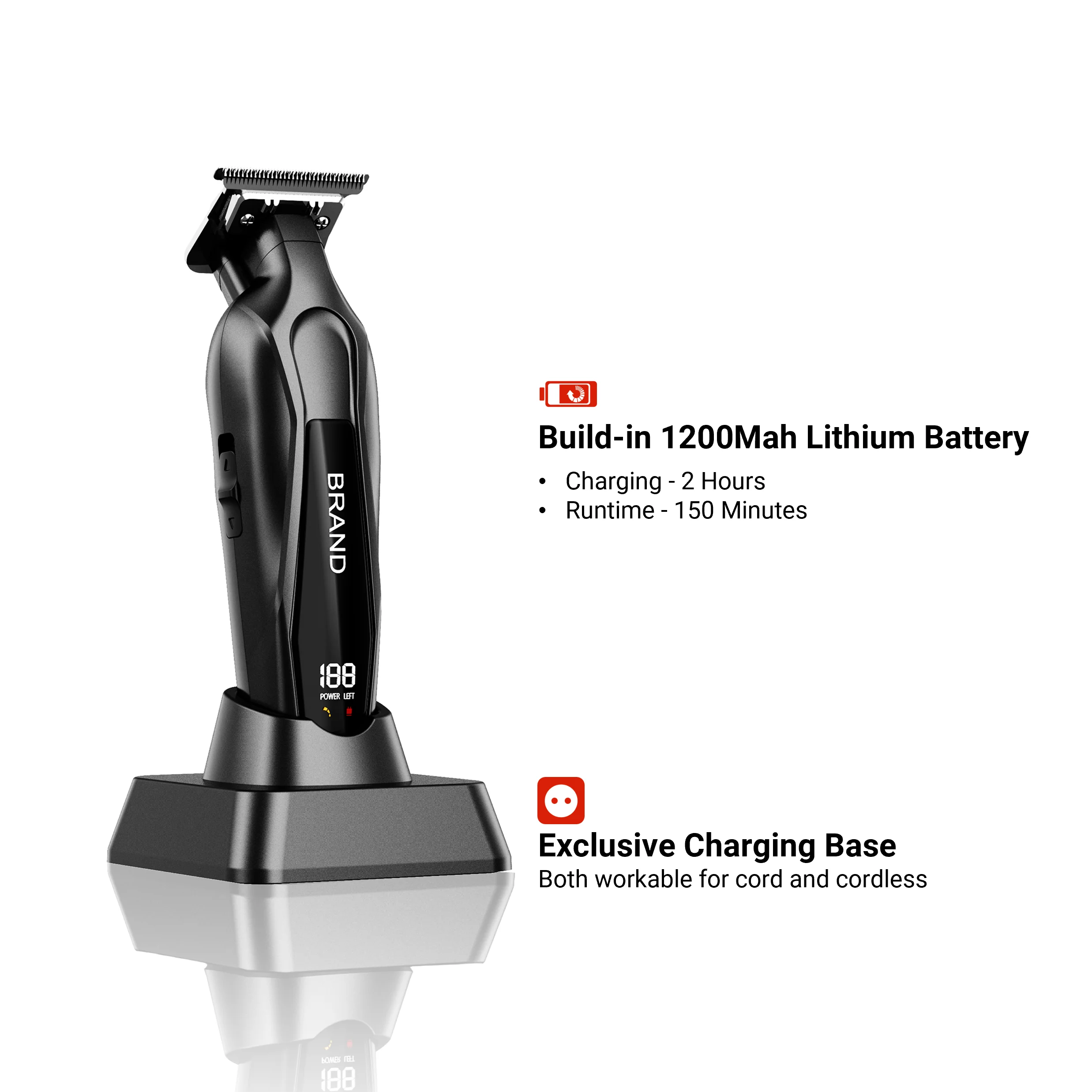 AL-255S Professional Cordless Rechargeable Barber Hair Clippers T-blade Precision Detail Trimmer With Ultra-sharp Blade