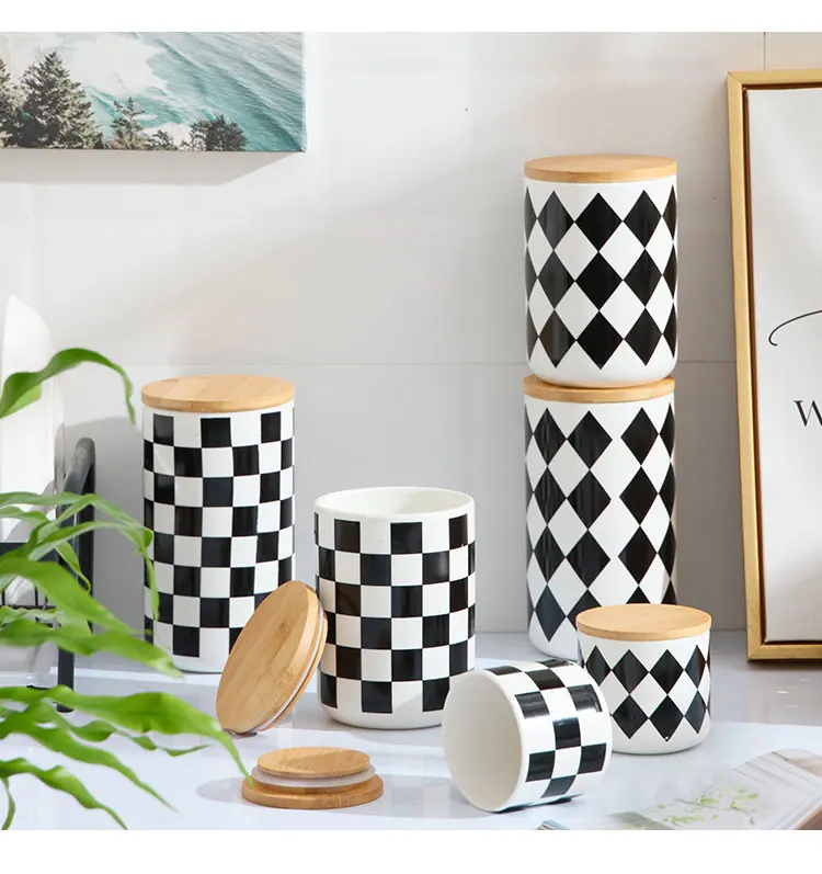 Factory Wholesale Modern Kitchenware Coffee Tea Food Storage jars Porcelain Ceramic Canister Set Containers Ceramic Jar with Lid