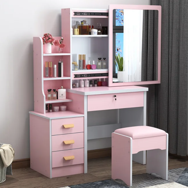 Bedroom with lighted mirror storage cabinet integrated modern minimalist small dressing table light luxury makeup dressing table