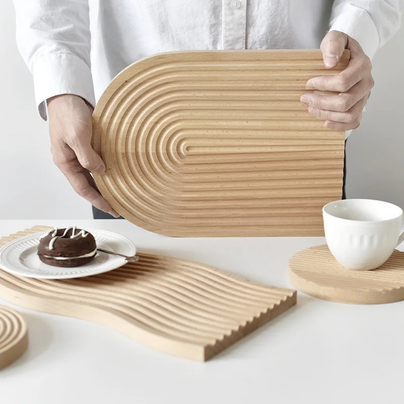 Beech Chopping Board,Wooden Breadboard with Wavy Irregular Shape,Nordic Style Cutting Board