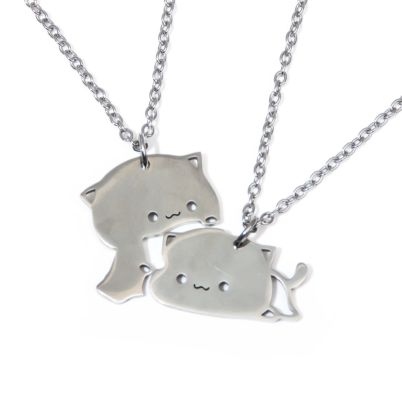 Couple Cuddle Girlfriends Cute Cartoon Men And Women Stainless Steel Pendants Gift Girls Patchwork Cat Couple Necklace