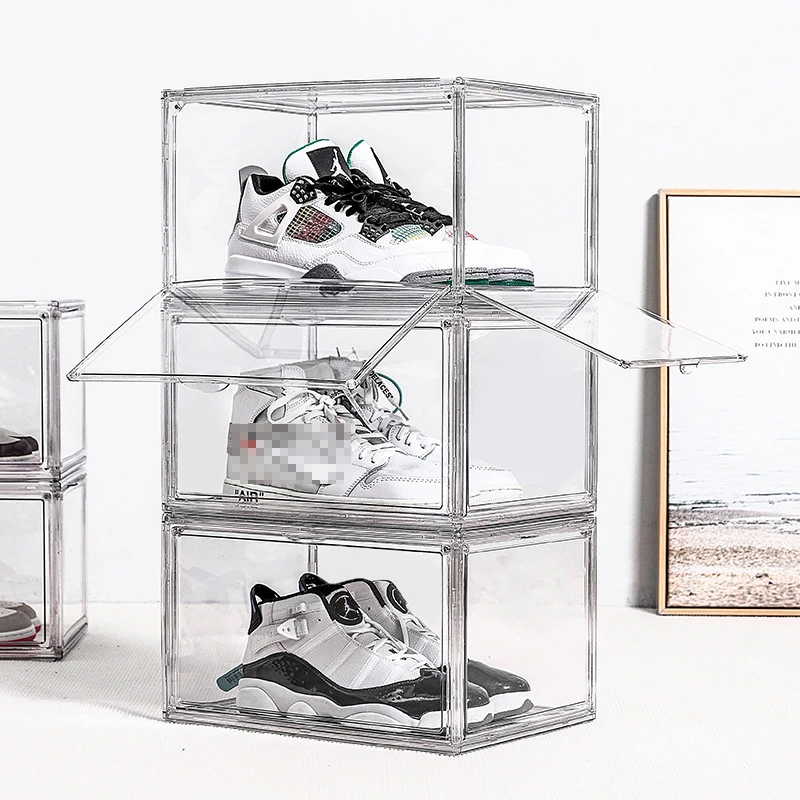 Clear Plastic Stackable Shoe Storage Boxes, Easy to Assembly Shoe Cases, Organizers and Containers