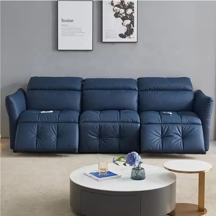 3 Seater Genuine Leather Loveseat Recliner Sofa Set Reclinable With Massage Function For Living Room