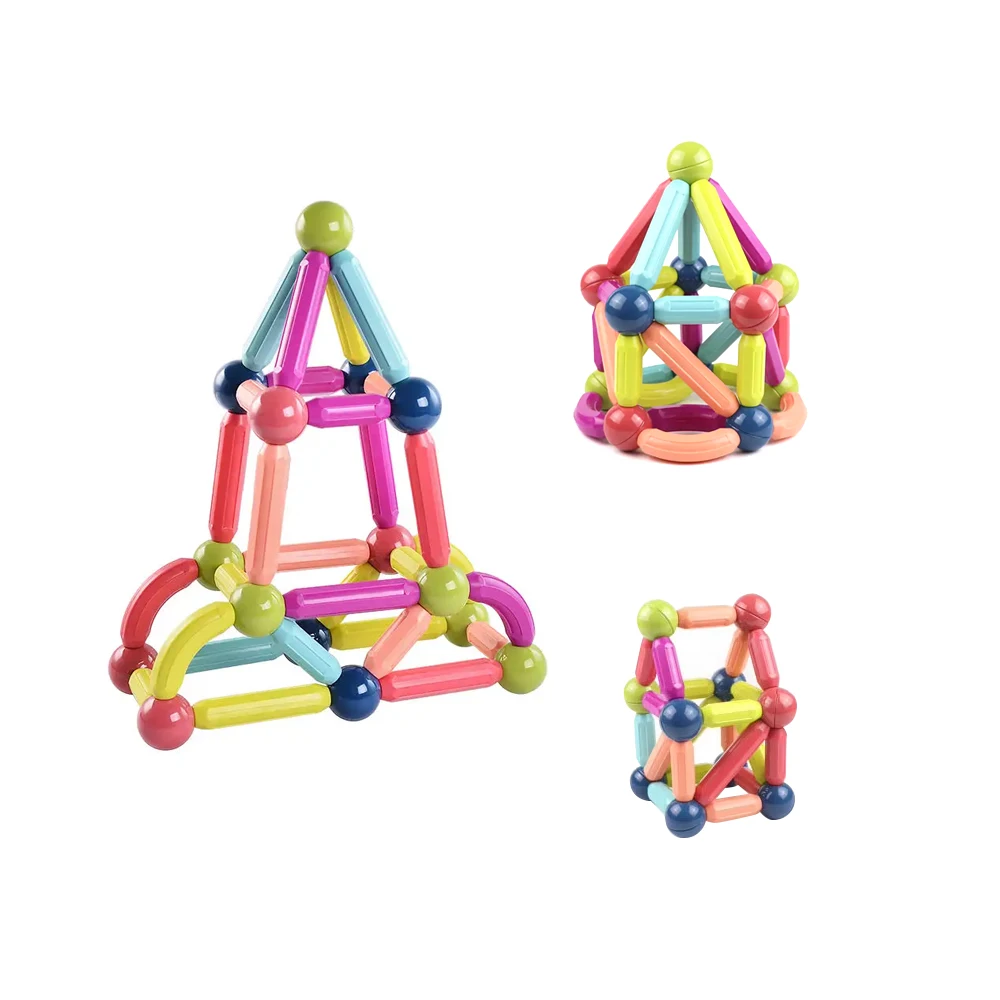 New Arrival 64 Pcs Strong Intelligent Magnetic Building Toys 3D Magnet DIY Building Blocks Set Kids Magnetic Rods and Balls