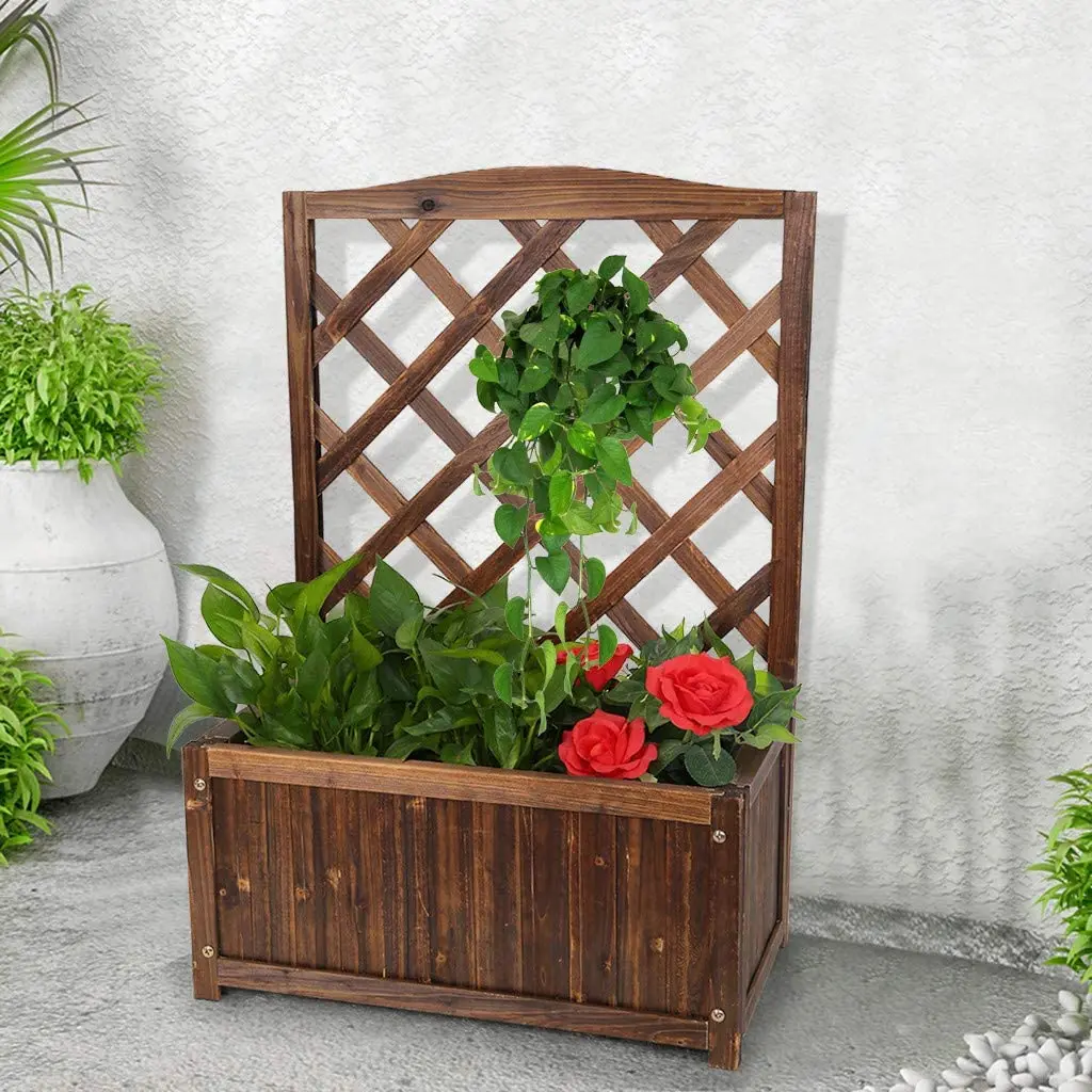 Raised Garden Bed Wooden 23x13x34in Elevated Planter Garden Box with Trellis for Vegetables Herbs Tree and Flowers Outdoor Garde