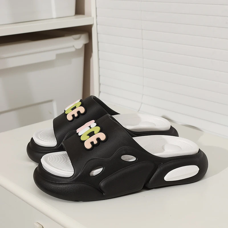 Fashion Casual Sandals Women Double Color Sole Dressy Summer Flat 3D Cute Logo Charm Sandals Slides Shoes For Girls