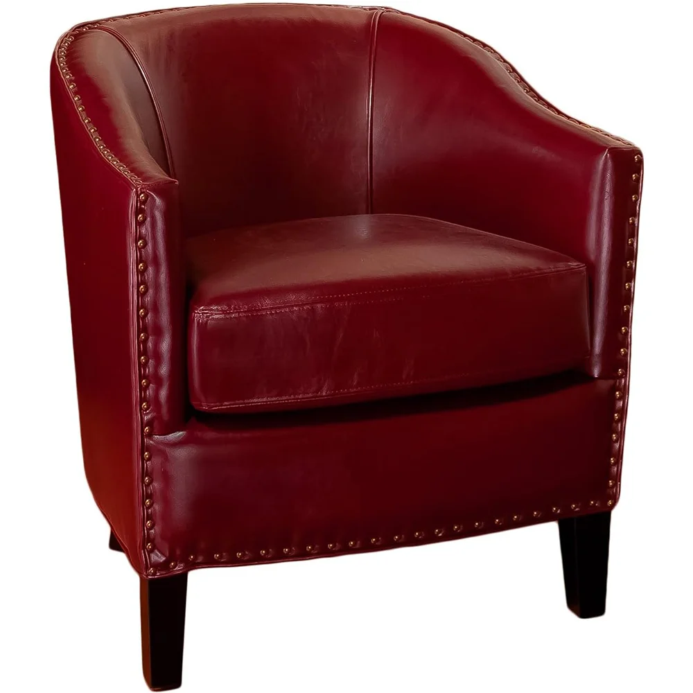 JL Free Shipping Home Red Leather Club Chair Wooden Pu Accent Tub Chair Single Sofa with Legs