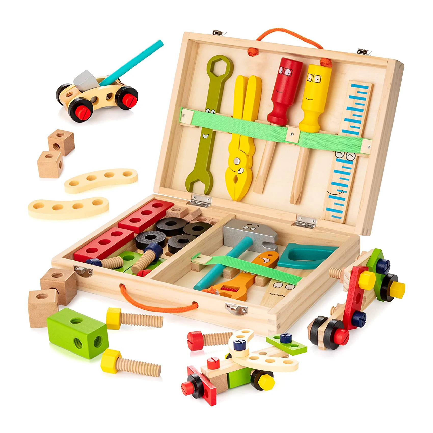 Hot Selling Wooden Tool Kit for Kid Wooden Toddler Tools Set Includes Tool Box, Montessori Educational Stem Construction Toys