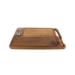 Acacia Steak Board with Knife Holder Plate for Serving, Wooden Cutting Board for Kitchen