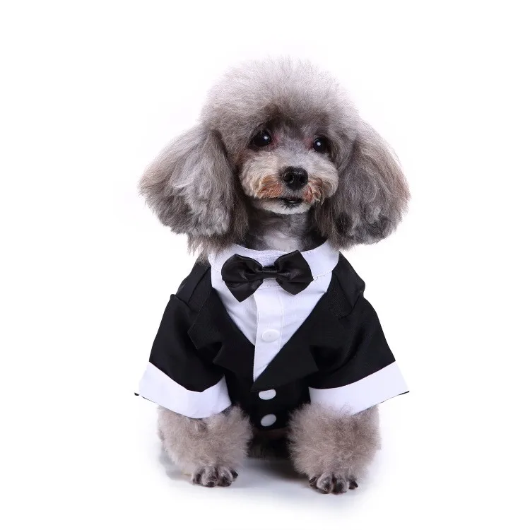 Small Dog Clothes Fashion Suit Bow Tie Costume Wedding Shirt Tuxedo With Black Bow Tie Dog Prince Clothes