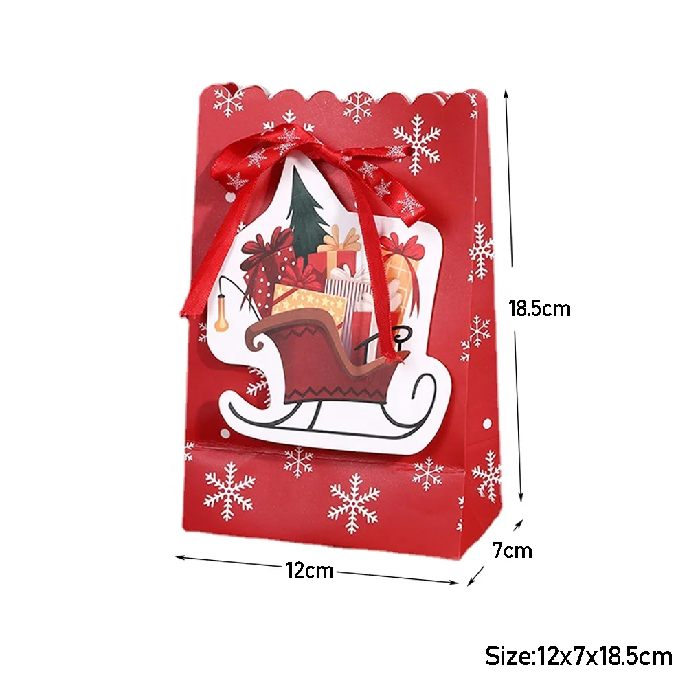 Christmas Themed Ribbon Paper Cookie Gift Bags Candy Sweet Packaging Bag for New Year Merry Christmas Xmas Party Package