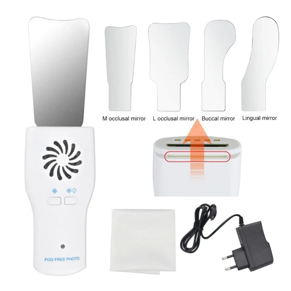 Electric Dental Mouth Mirror Photography Mirrors Automatic Defogging LED Photographic Reflector with 4 Interchangeable Mirrors