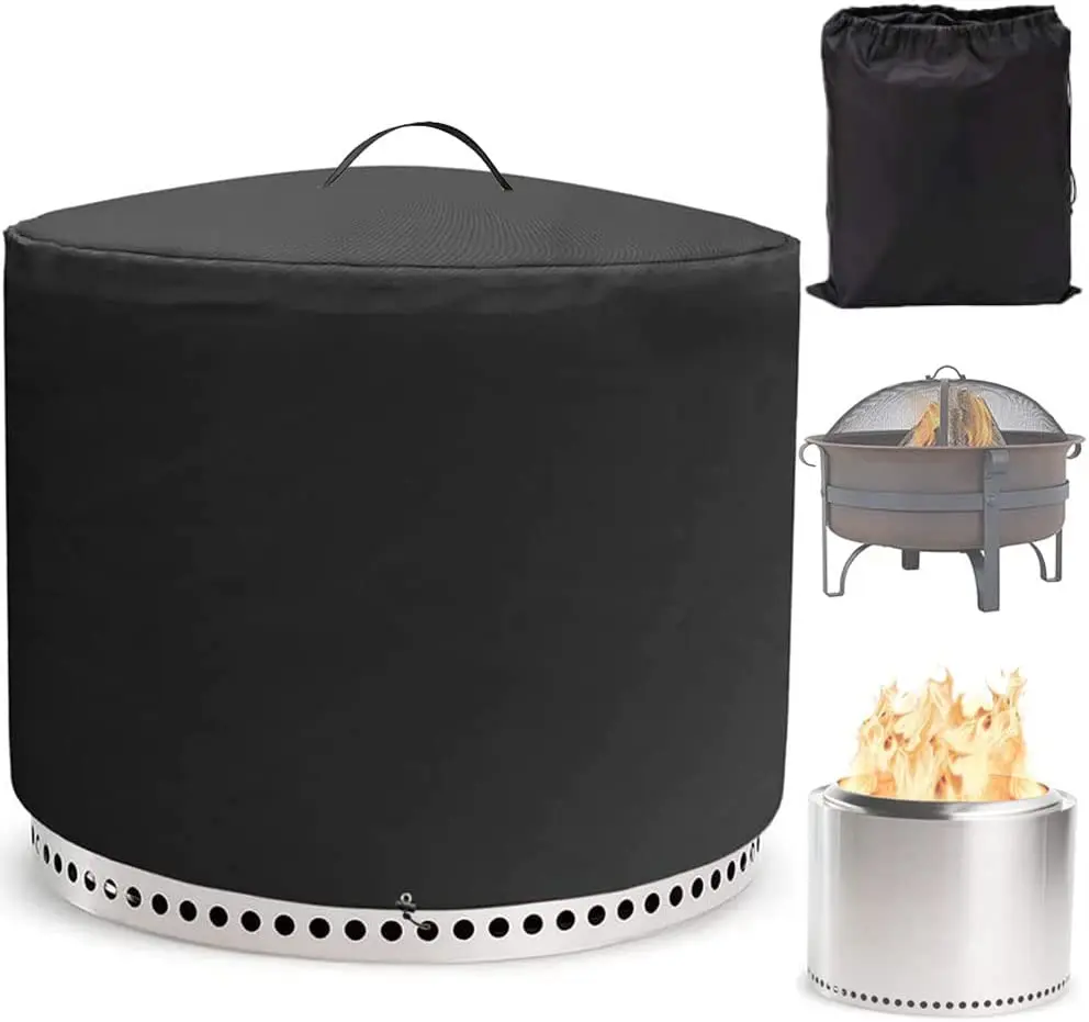 Heavy Duty Waterproof Fire Pit Cover for Stove Bonfire, 420D Camping Fire Pit Accessories, Patio Firepit Table Cover