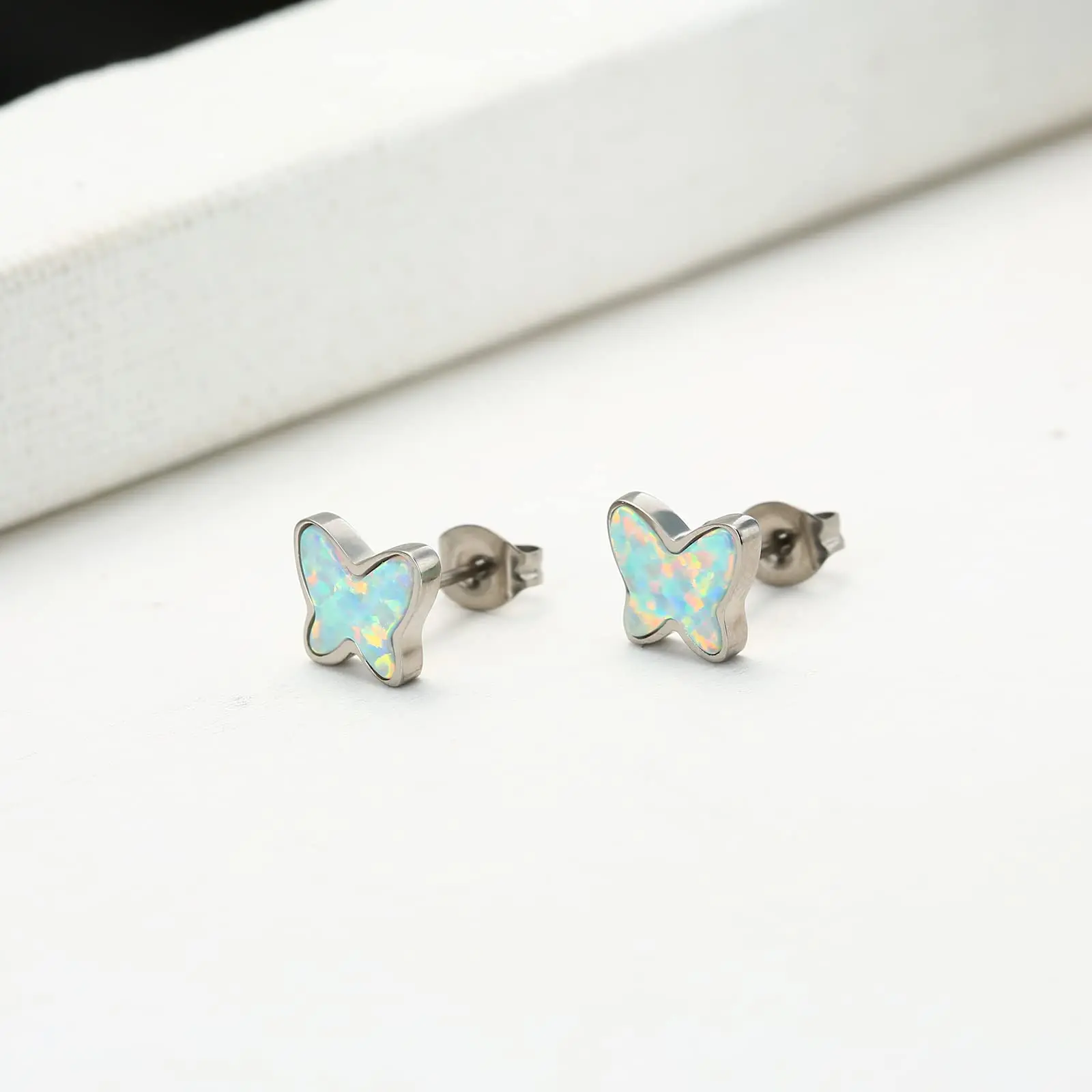 Factory Direct Opal Titanium Earrings Fashion Jewelry Designer Moon Star Lightning Butterfly Earrings Studs for Women Men