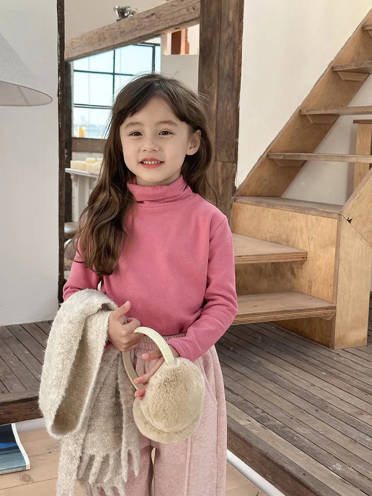 617 fall autumn winter design little baby girls clothes solid under shirt infant toddler fur fleeced top warm clothing