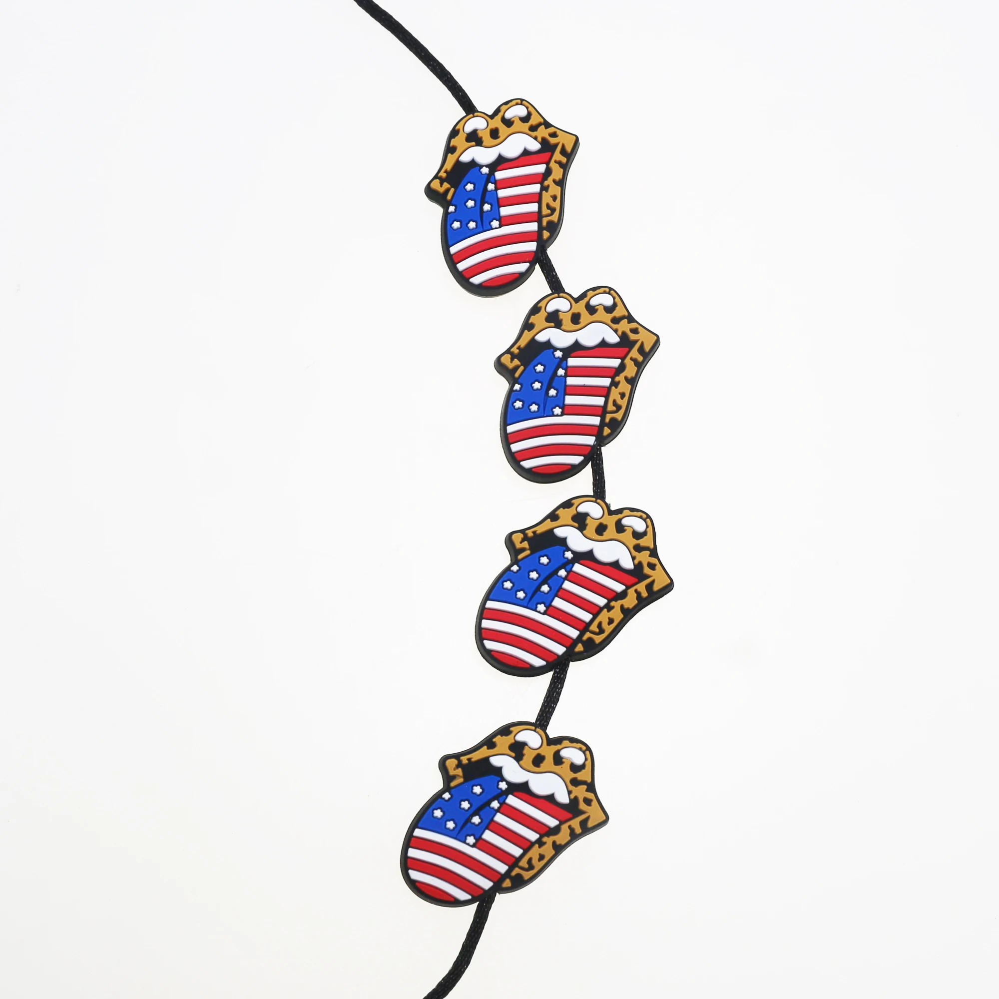 New 2022 Food Grade Cute American Flag Shaped Baby Teething Leopard Cheetah Focal silicone Beads