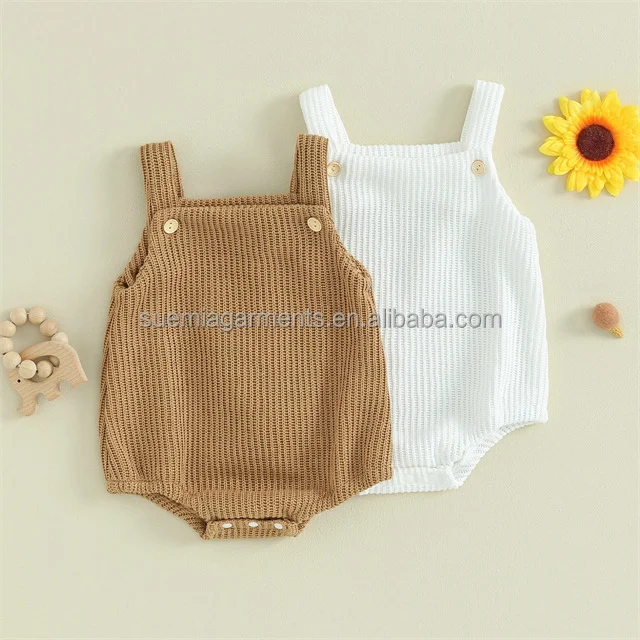 Winter Knitted Overalls Lovely Sleeveless Solid Crochet  Newborn Infant Baby Boys Girls Rompers