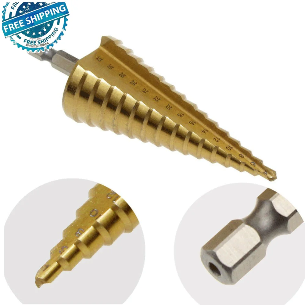 
Free Shipping 4-12/20/32 Titanium Coated Cone Drilling Power Tools for Metal High Speed Steel Wood Hole Cutter Step Drill Bit 
