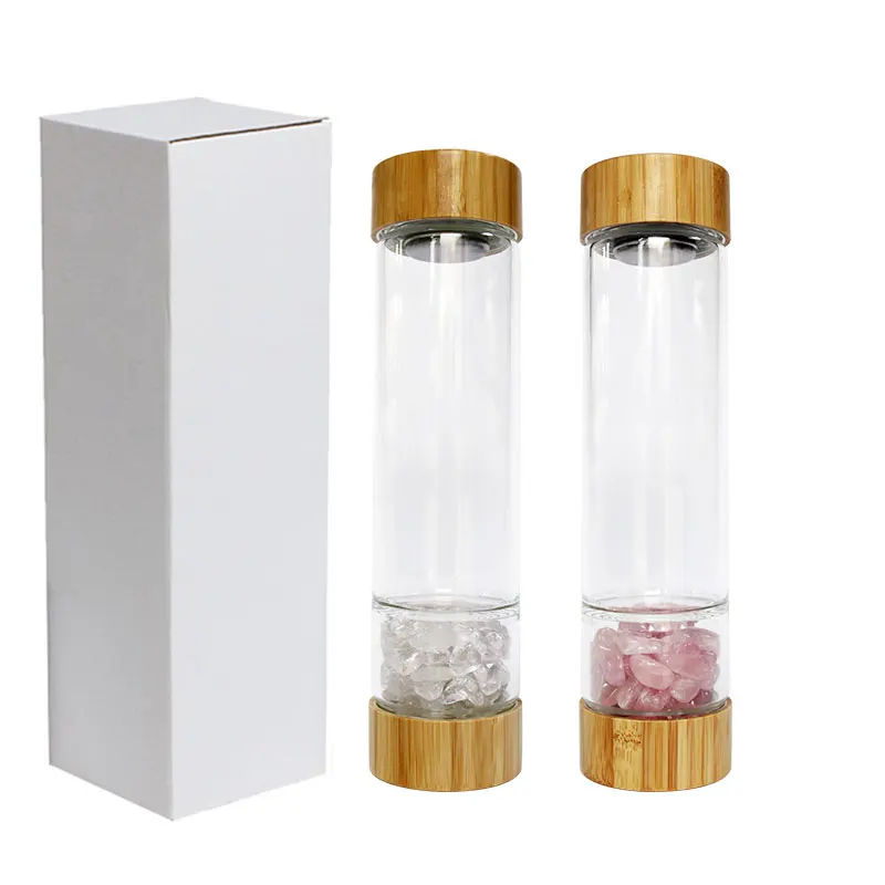 Custom Logo Elixir Gemstone Baby Bottle Glass Rose Quartz Water Bottle With Crystal Inside