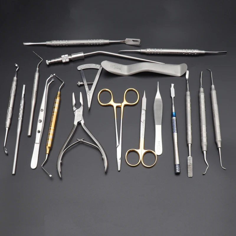 Basic Dental Kit Set 18pcs Oral Surgery Tools Tweezers Probe  Forceps Scaler Retractors  Dental Implant Instrument