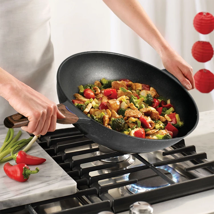Large Commercial Non-stick Induction Cast Aluminum Cookware Wok Pan