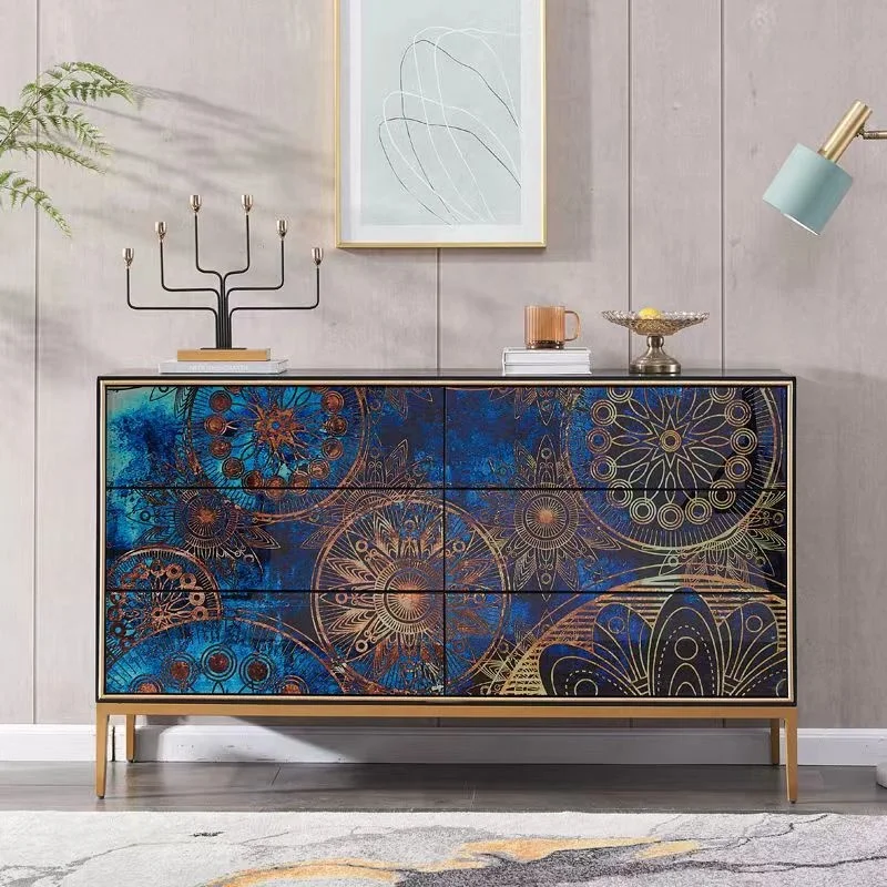 Italian solid wood six bucket cabinet bedroom living room storage cabinet painted table side storage cabinet