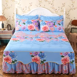 Cheap Printed Seams aloe Brushed cotton lace bedspread sheets three-piece bed skirt set