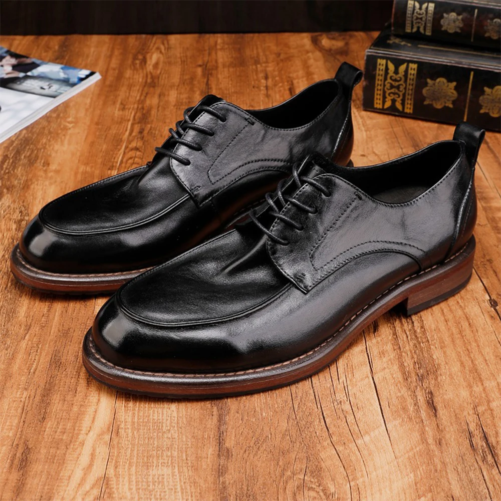 Genuine Leather Washing Top Layer Cowhide Derby Shoes Round Toe Casual Leather Shoes Hot Sale Classic Style