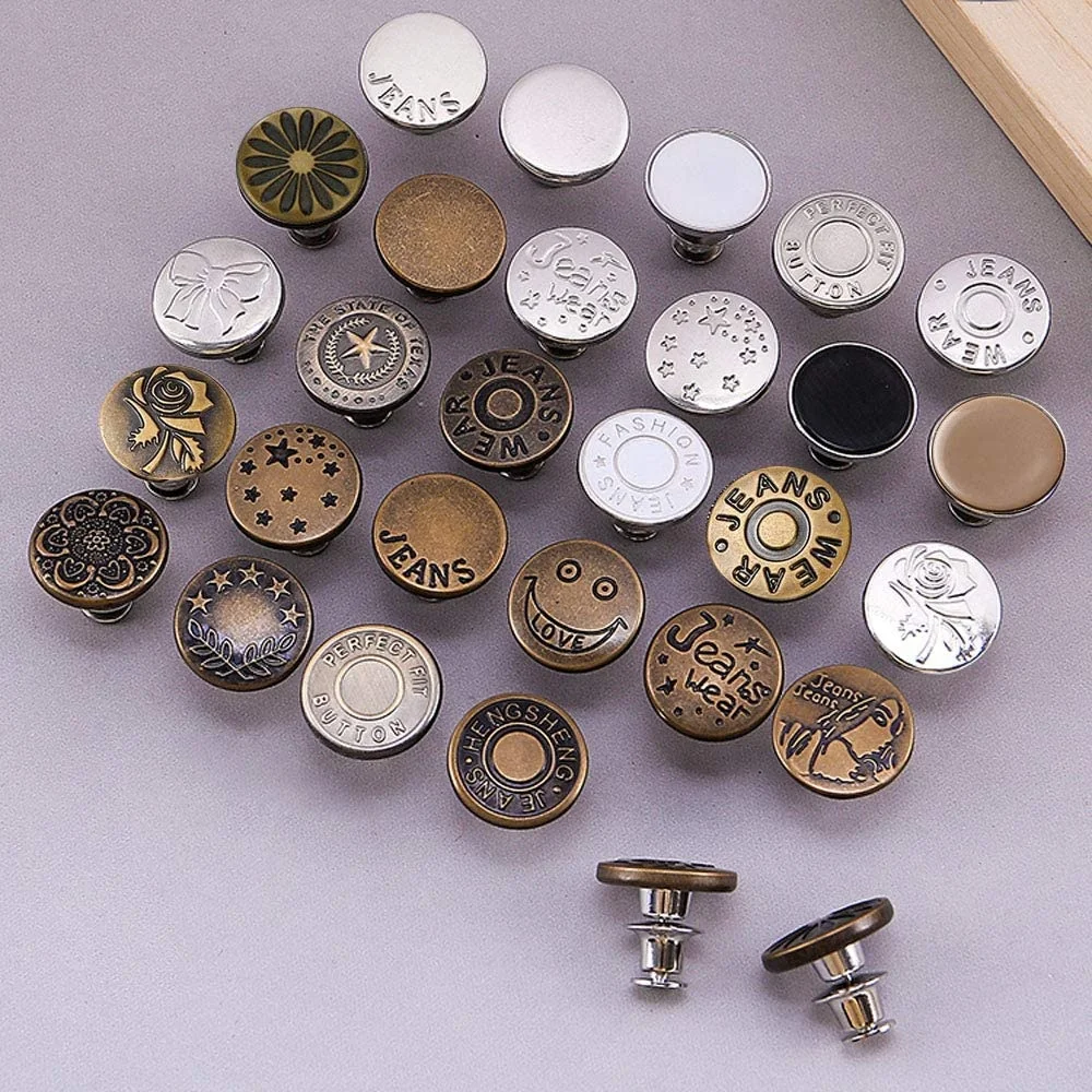 Factory17mm Metal Custom Logo Denim No Sew Instant Button Replacement Adjustable Pin Perfect Fit Instant Buttons For Jeans