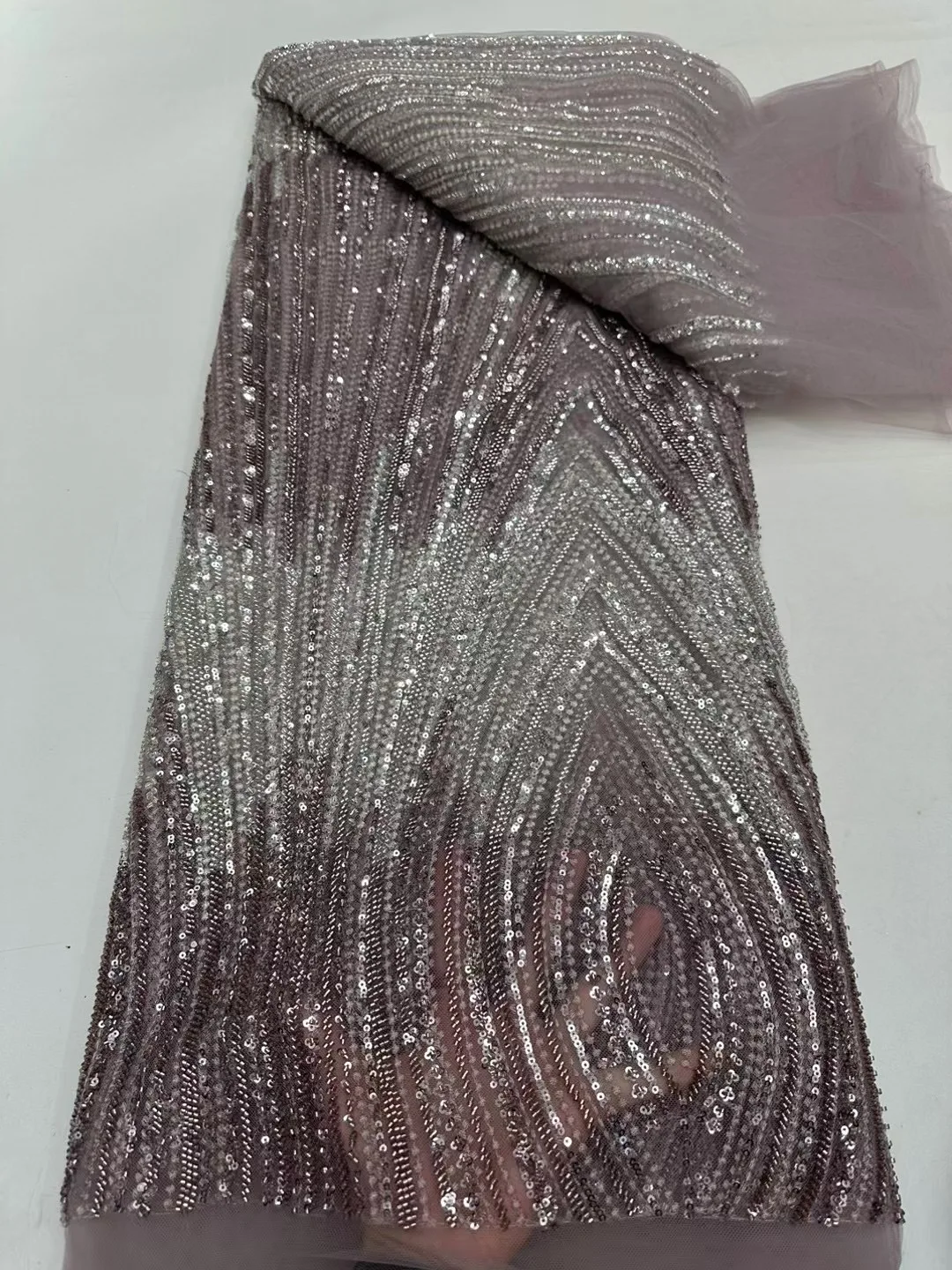 NI.AI Embroidery Bead Net Lace Colorful beaded Sequence Fabric African Tulle Net Lace For Women Wedding Dress Material
