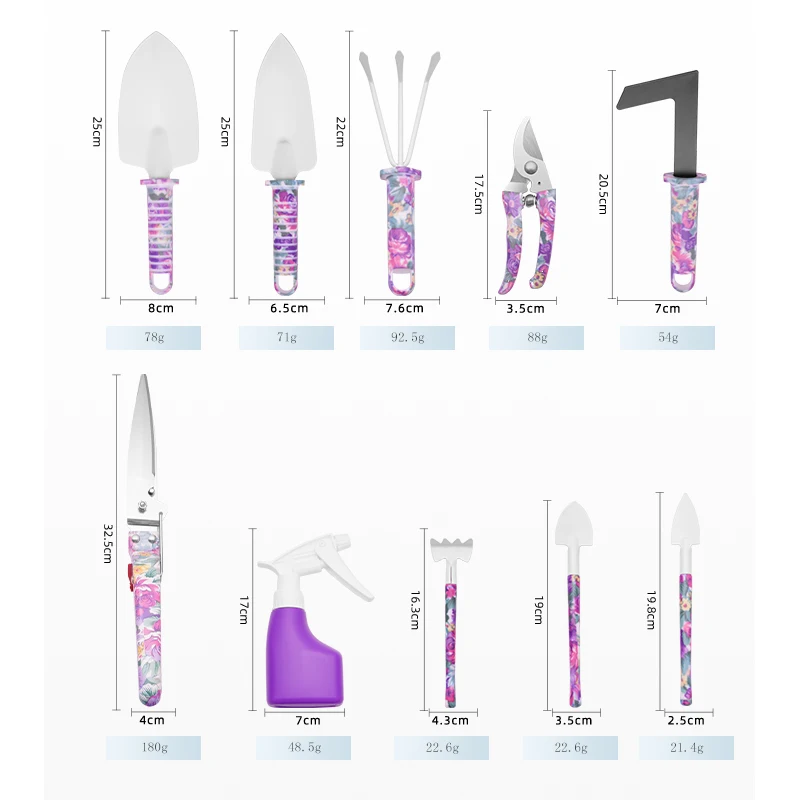 Mini Plant Tool Set Gardening Gift Sets Floral Print Gardening Tool Set with Pruning Shears Weeder Hand Rake Shovel