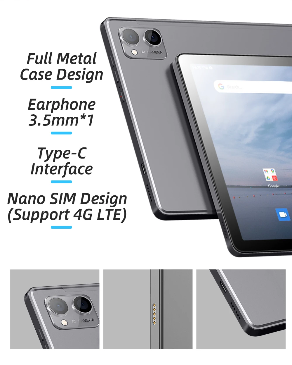 10.1 Inch Octa-core android 14 GMS tablet wifi 800*1280 ips LTE