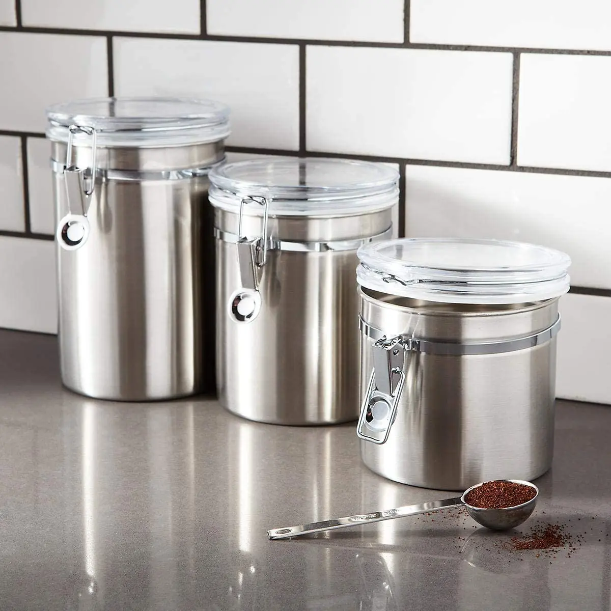 Dishwasher safe 5 Inch Stainless steel canister sets metal tea coffee sugar storage jars canisters